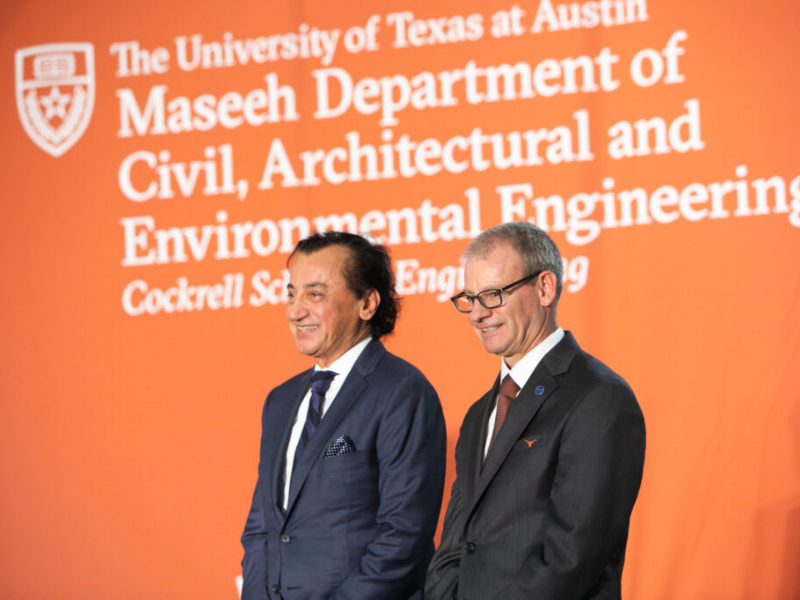 Texas engineeing alumnus Fariborz Maseeh and CAEE department chair Bob Gilbert