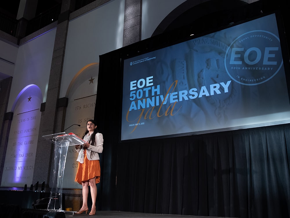 Clara Villarreal Varner delivering speech at podium