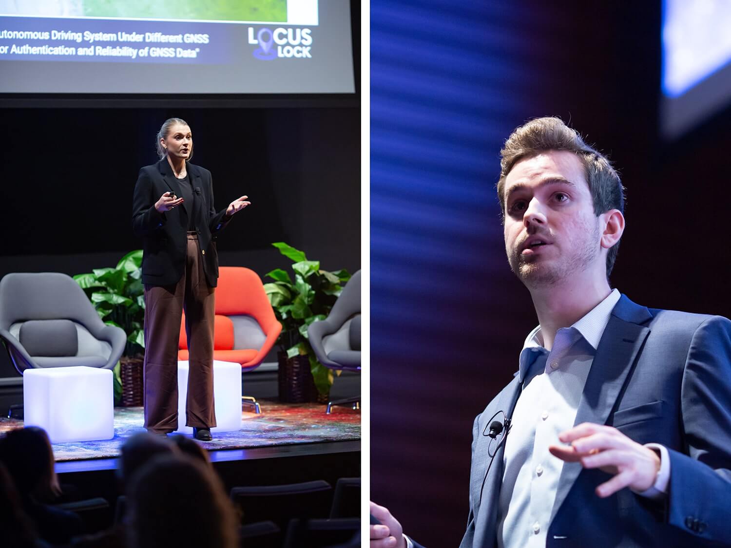 the student startup founders presenting on stage at the Launch Texas event