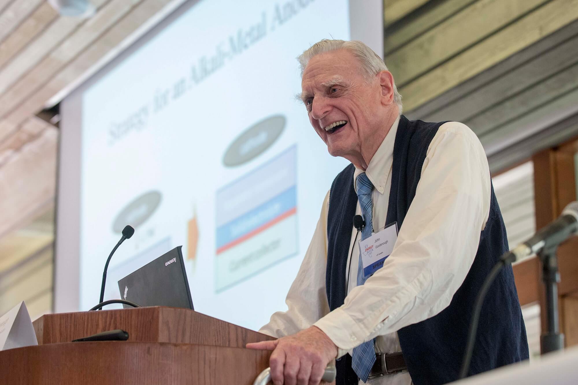 John Goodenough presenting at the UT Austin Energy Week event