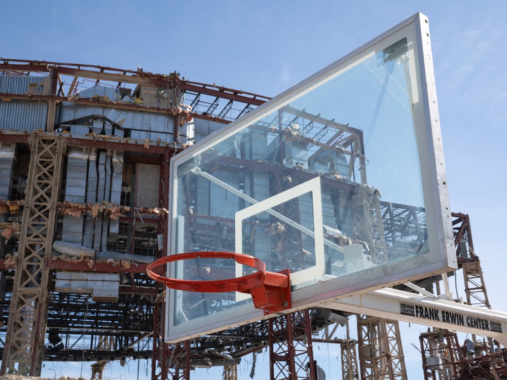 Basketball hoop outside Frank Erwin Center at The University of Texas at Austin