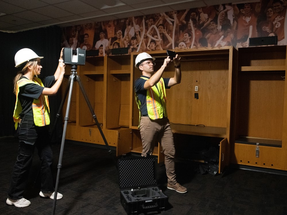 Christopher Rausch and Marianne Saab from The University of Texas at Austin map the Frank Erwin Center