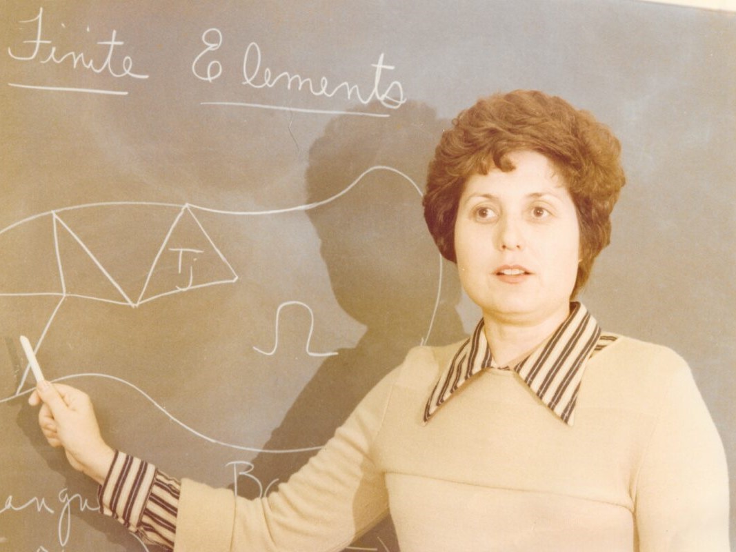 Texas engineering professor Mary Wheeler at chalkboard