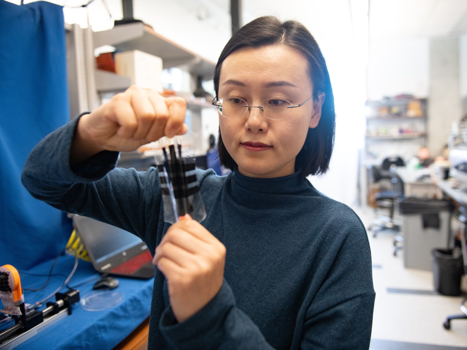 Cockrell School of Engineering professor Nanshu Lu with stretchable e-skin