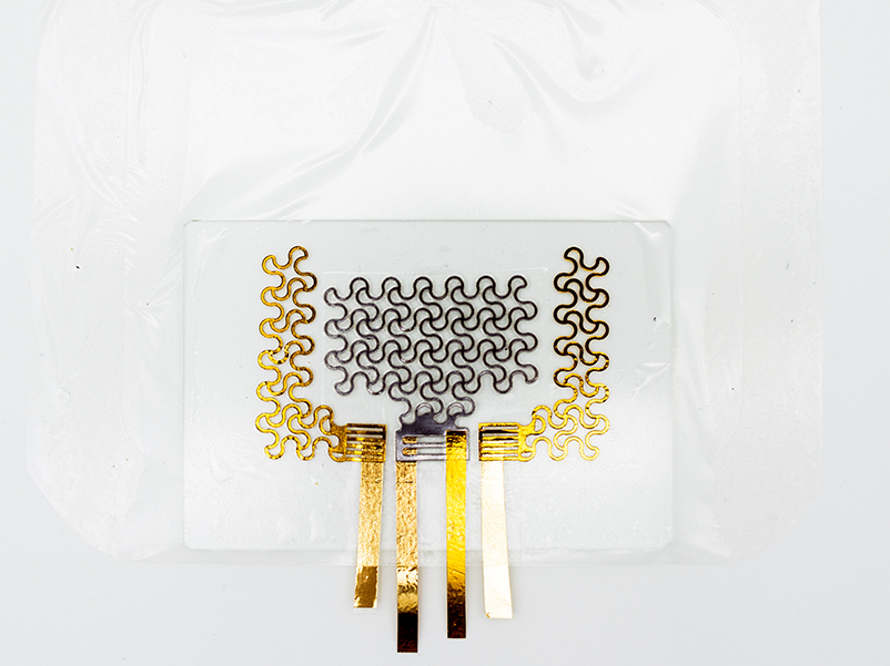 Close-up image of electronic tattoo placed on a glass plate.