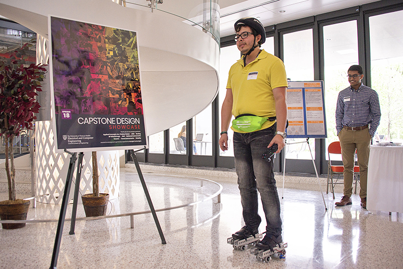 Texas Engineering students models robotic skates during Capstone Design Showcase event