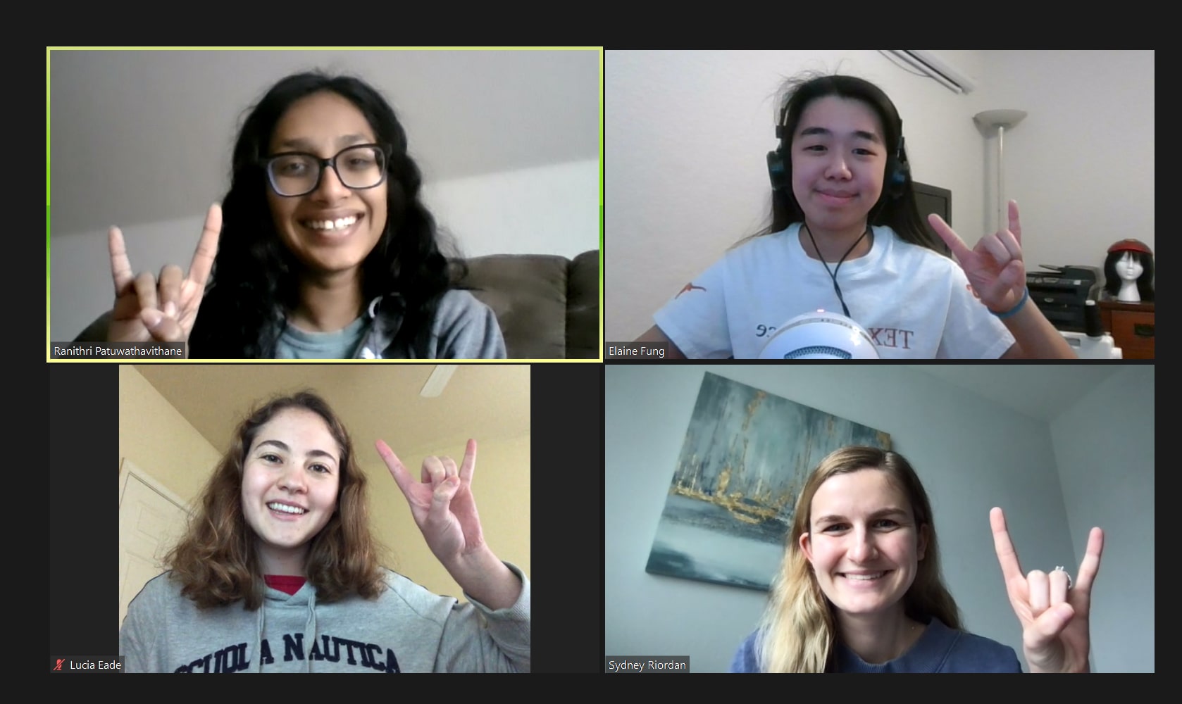zoom screenshot of students recording podcast